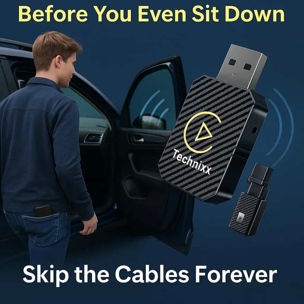 ABILKEEN NEW Wireless CarPlay Android Auto Adapter 2-in-1 Plug & Play AI Box for Toyota VW Peugeot Wired to Wireless Car Dongle