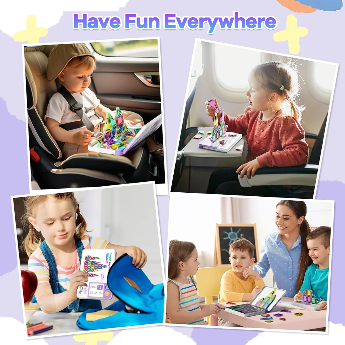 40 pièces Mini blocs de construction magnétiques Puzzle magnétique jouet d'assemblage, boîte en fer ensemble de voyage facile à transporter blocs magnétiques petite taille,