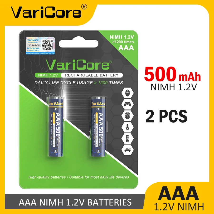 VariCore VC-AAA 500 2 uds NiMH 1,2 V 500mAh batería recargable NiMH de gran capacidad juguete Control remoto ratón