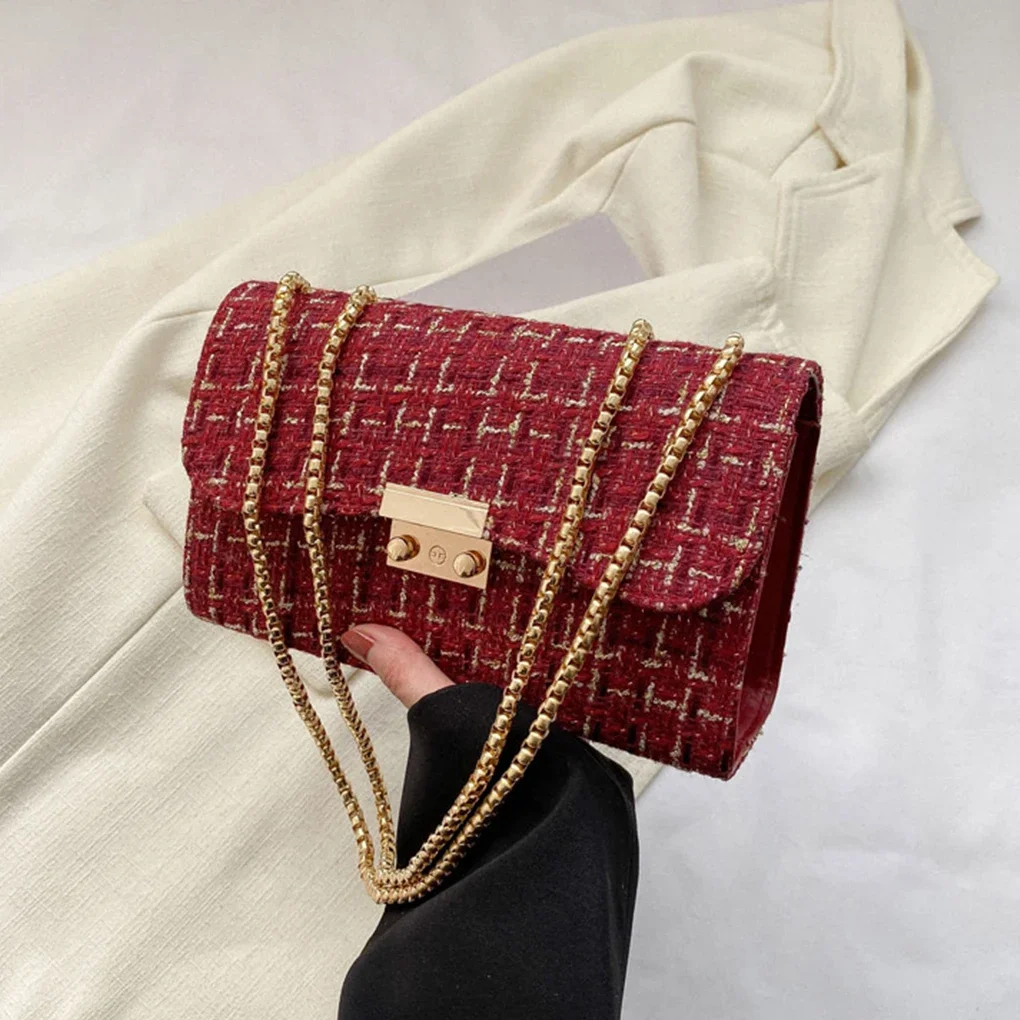 Fashion PU Leather Shoulder Bag Chain  Crossbody Bags Designer Women Small Fragrance Style Texture Square Bag Woven Striped