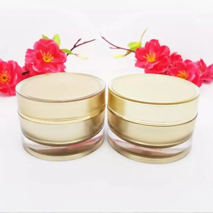 30G gold straight round plastic acrylic  jar tin pot bottle for day cream/night cream/eye cream/gel/moisturizer essence packing