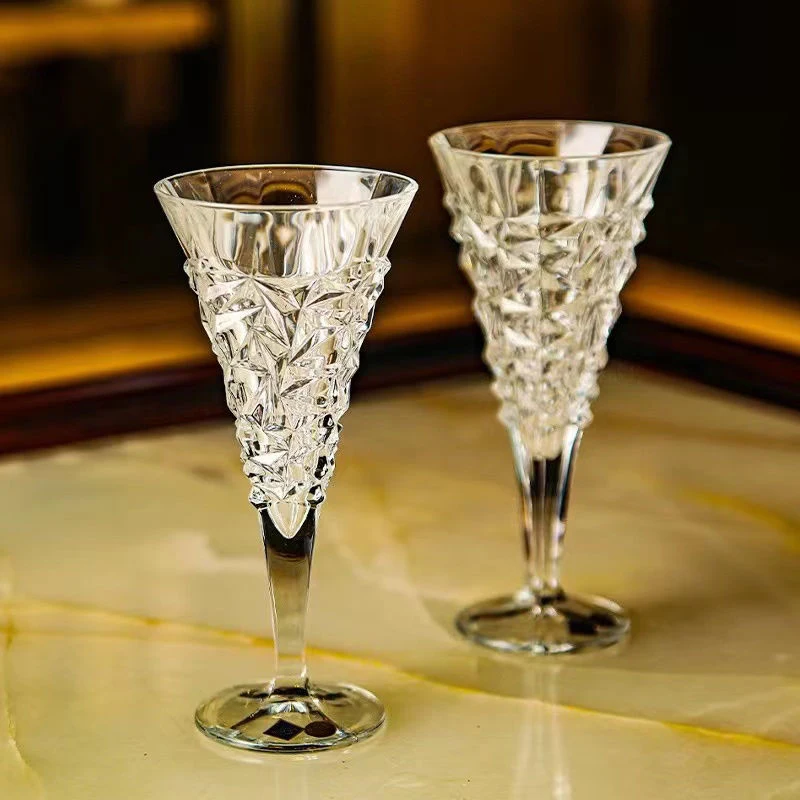 Cocktail Vintage Relief Champagne Transparent Glass Drinking Drinkware Wine Goblet Juice Lead-free Crystal Cup Luxury Glassware