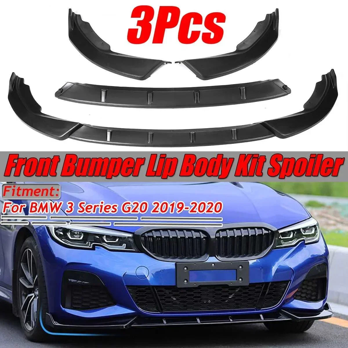 

Matte Black G20 3PCS Car Front Bumper Lip Splitter Diffuser Spoiler Protector Cover Trim For BMW 3 Series G20 2019-2020 Body Kit