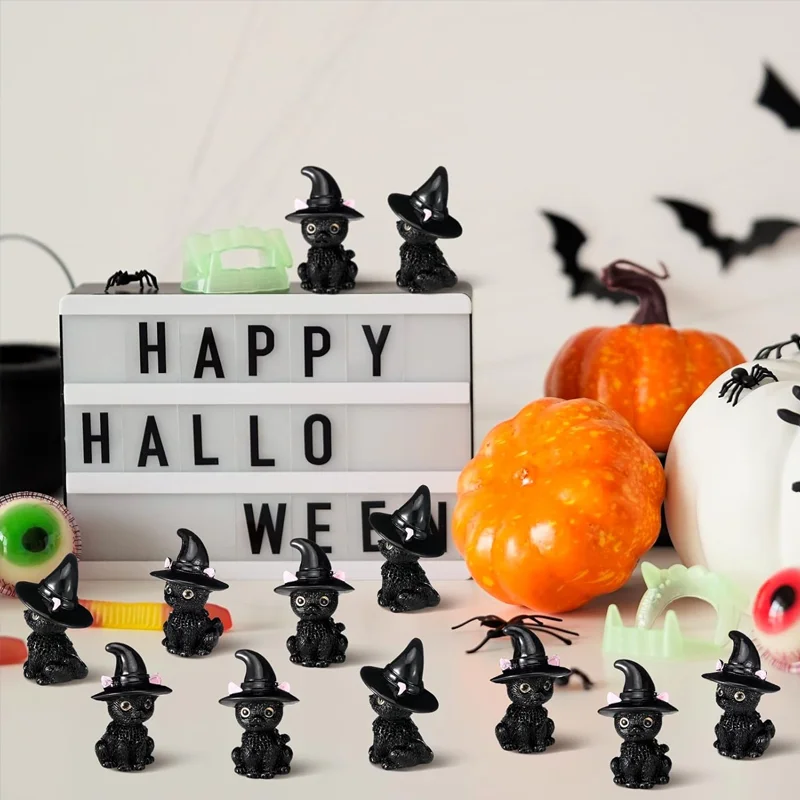 3/6pcs Black Cat Mini Resin Miniatures Gothic Spooky Halloween Decoration Micro Landscaping DIY Crafts Home Table Ornaments