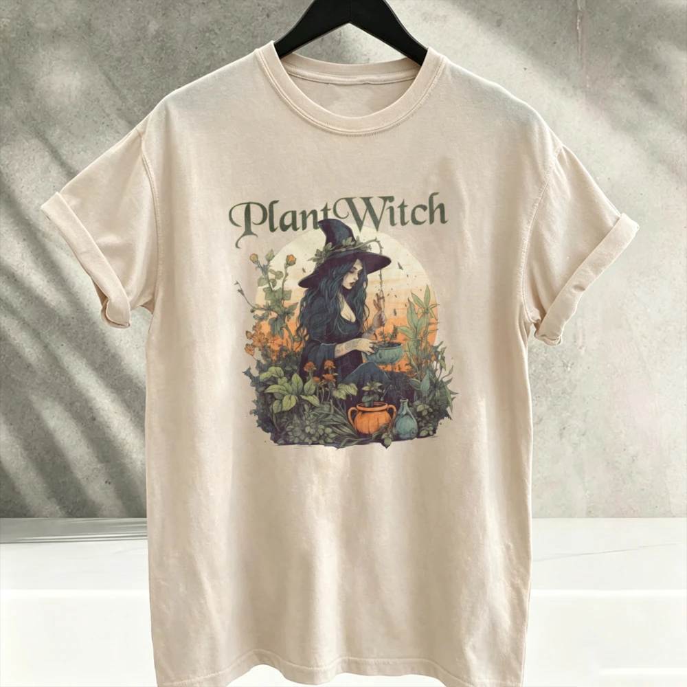 Vintage Plant Witch Botanical Cottagecore Graphic T‑Shirt Men Retro Herbal Witchy Garden Magic Occult Art Print Tee Casual Tops