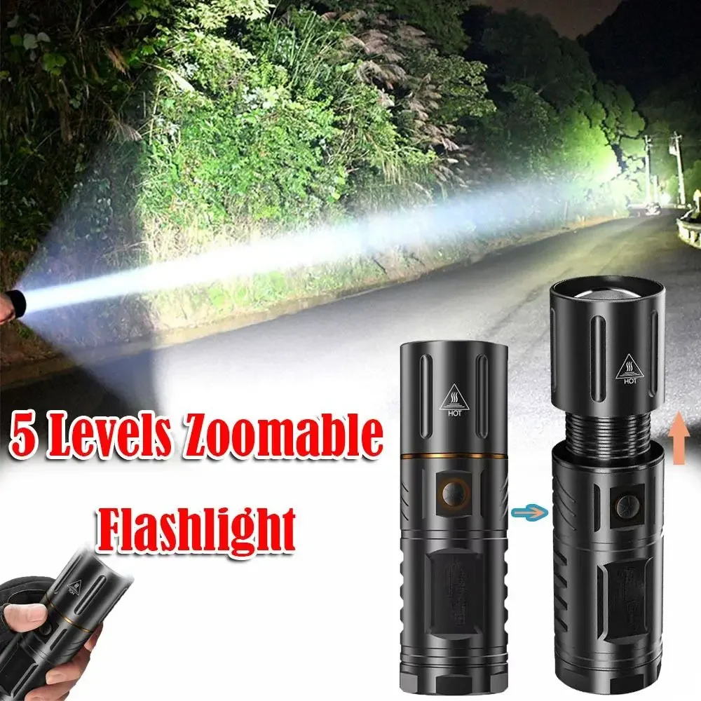 Durable 5 Levels Zoomable Flashlight Rechargeable Waterproof LED Flashlight High Power Ultra-Bright Torch