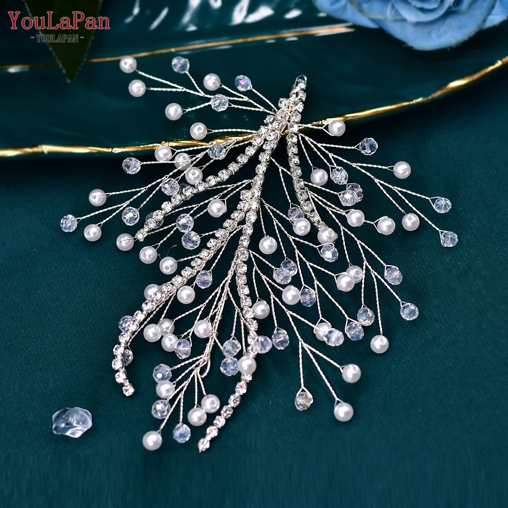 YouLaPan-banda para el pelo nupcial para dama de honor, diadema de diamantes de imitación, tocado de perlas, adornos para el cabello para banquete y fiesta, HP587