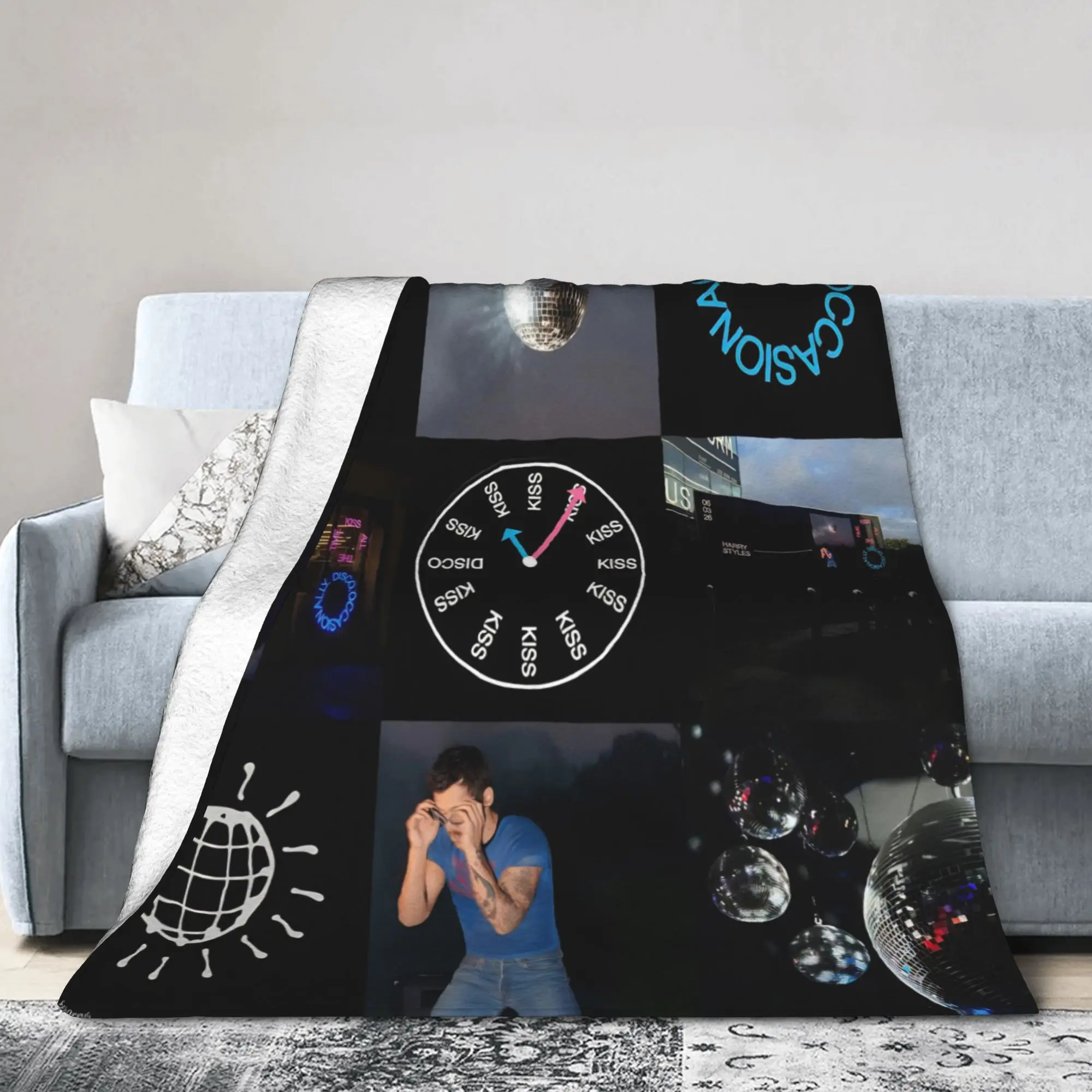 HS Album Kiss All The Time Disco Blanket Fleece Decoration Harrys Music Styles Breathable Throw Blanket for Bed Travel Bedspread