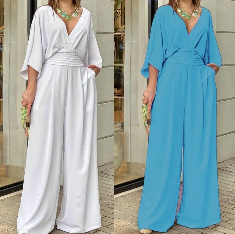 

Новый женский комбинезон с v-образным вырезом, однотонный, в британском стиле, модный уличный повседневный комбинезон с короткими рукавами для женщин