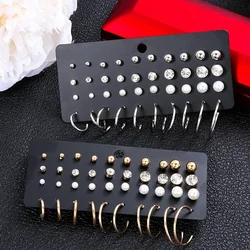 20Pairs Mixed Ear Stud Set Imitation Pearl Rhinestone Minimalist Round Ear Stud Hoop Earrings For Women Jewelry