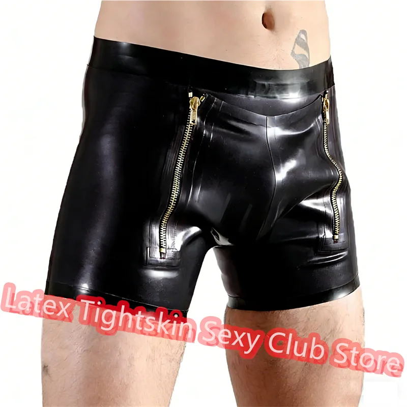 

Latex Boxer Handmade Panties Shorts with Close Fitting Shorts Front Double Zipper Rubber Short Pants 0.4mm