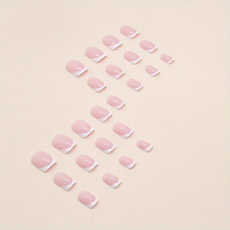 24pcs Short-Style Square-Toed Sweet Pink Adorable Provocative White French-Style Fashionable Multi-Purpose Classic Press