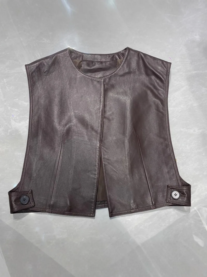 

Women's Petite Fit Genuine Sheepskin Leather Vest Minimalist Fashionable Chic Outerwear for Casual Style