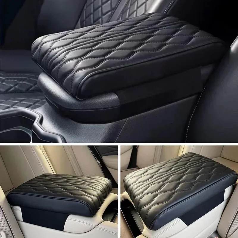 PU Leather Car Armrest Pad Cover Multi-color Center Console Wave Embroider Auto Seat Box Protection Cushion Hand Supports