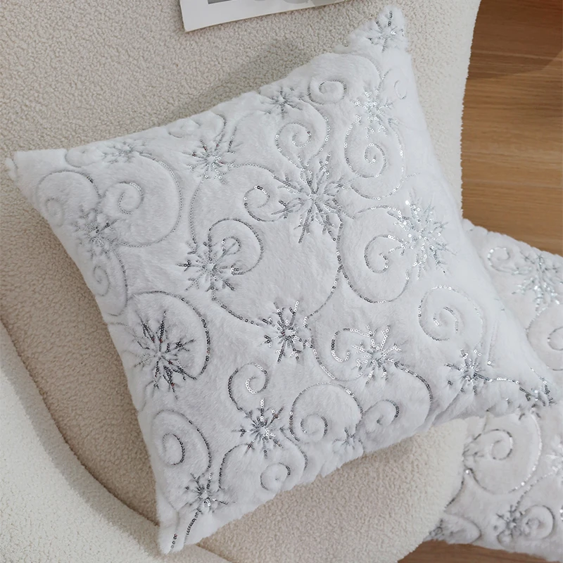 

Cushion Cover 1pc Christmas Silve Irregular Snowflake Faux Fur 45x45 Pillow Cover For Sofa Christmas Home Decoration Pillowcase