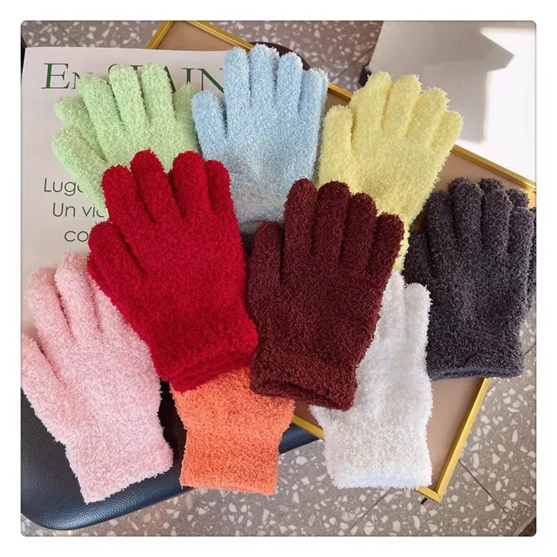 Fashion Winter Mink Velvet Five Finger Gloves Plush Warm Cold-proof Gloves Women Outdoors Cycling Solid Color Wistiti Mittens