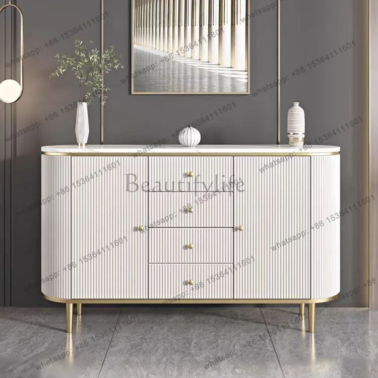 

Light luxury rock slab dining side cabinet locker modern simple living room against the wall tea cabinet glass door wine cabinet