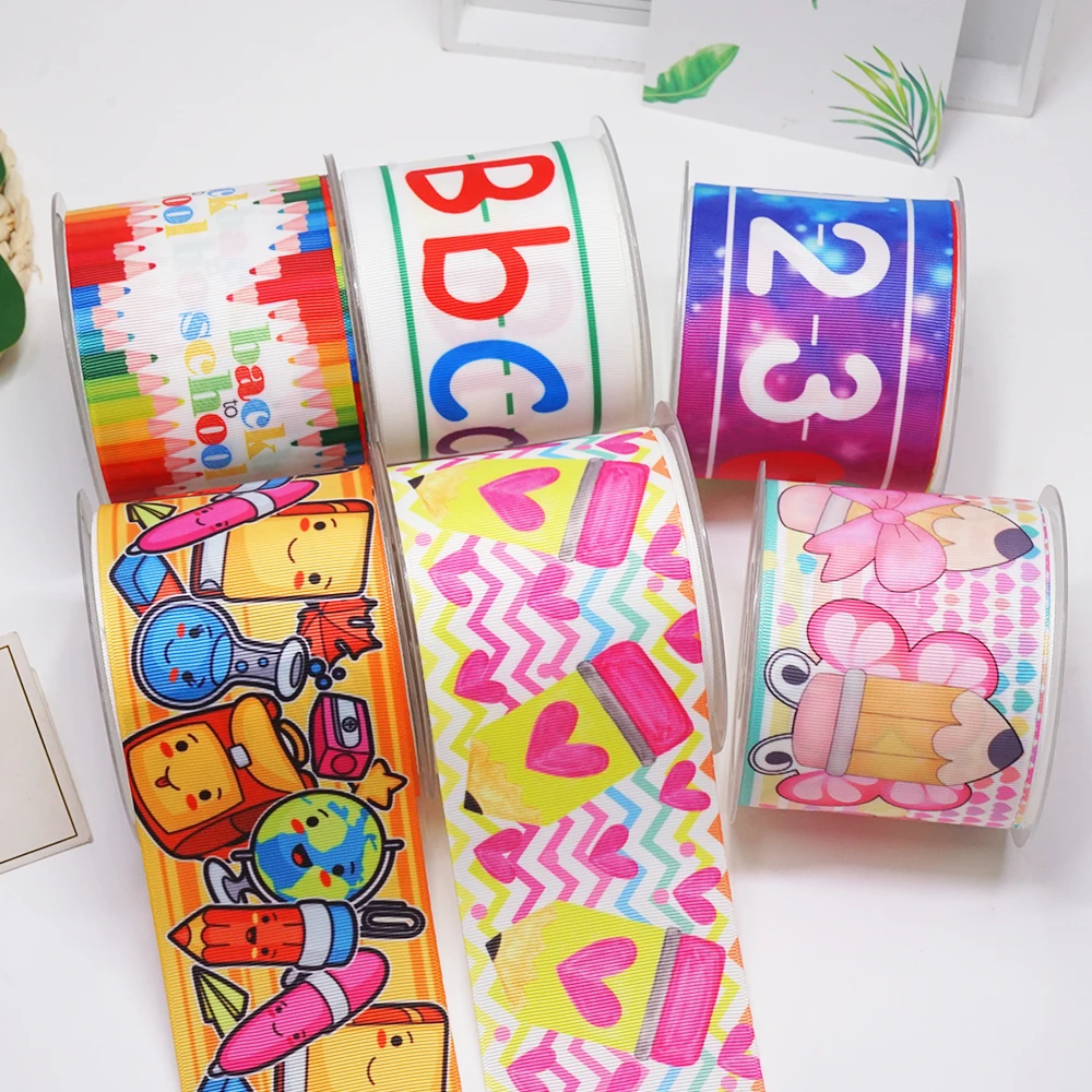 Cinta de grosgrain estampada para la vuelta a la escuela, suministros para manualidades, accesorios de costura, 5 yardas, resinas planas, 10 piezas. 56076