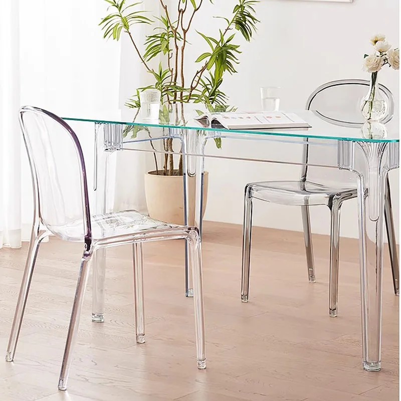 Sillas de comedor con trono transparente, Sillas de comedor modernas de diseño nórdico de lujo, Sillas cómodas con acento, muebles de salón