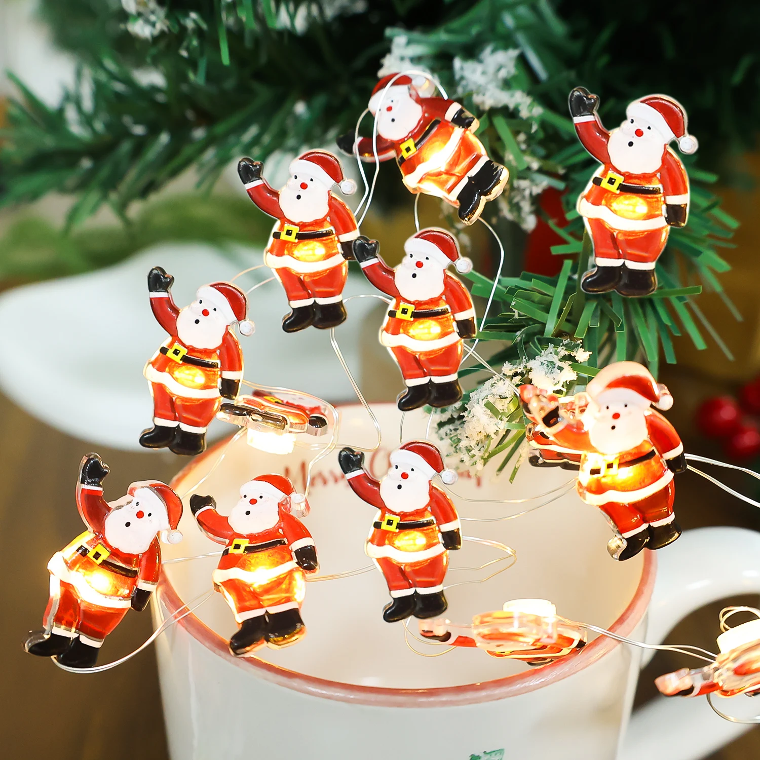 2025 New Year Christmas Santa Claus String Light Garland Xmas Tree Pendant Merry Christmas Tree Decorative Lights Gift Party
