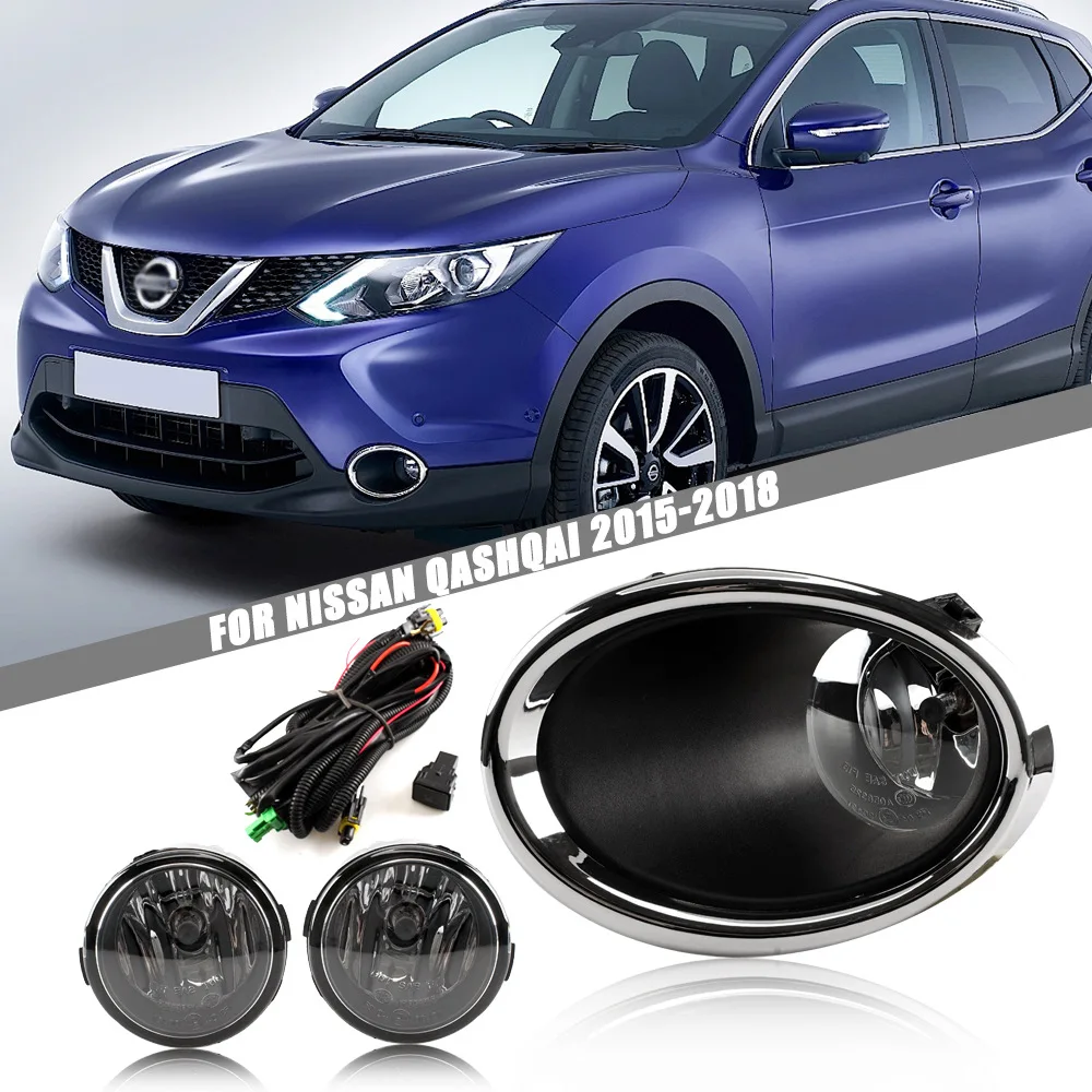 July King Car 4300K Halogen Fog Lamp Assembly Kit Compatible for Nissan Qashqai Dualis 2015-2017, Blub + Frame + Harness +Switch