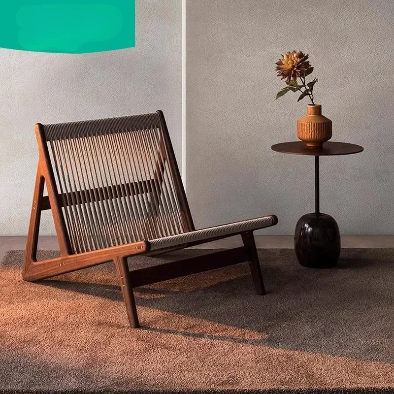 Balcony Outdoor Sofa Courtyard Villa Rattan Chair Teak Wabi Sabi Wind Homestay Outdoor Garden Solid Wood Rattan Leisure Chair