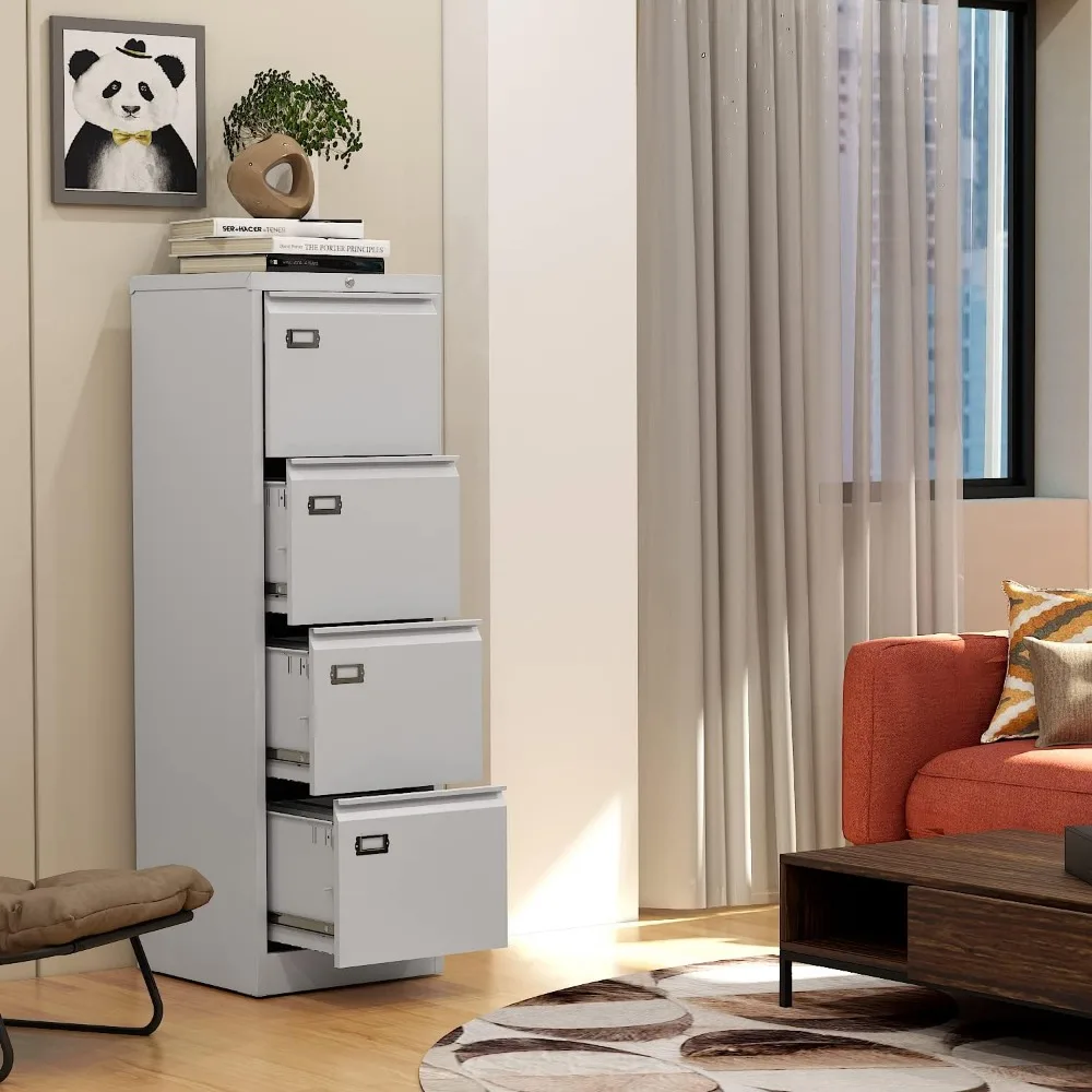 Vertical 4-Drawer Lockable Metal Filing Cabinet - 17.8 Deep White Storage for Home Office with Hanging File Capability
