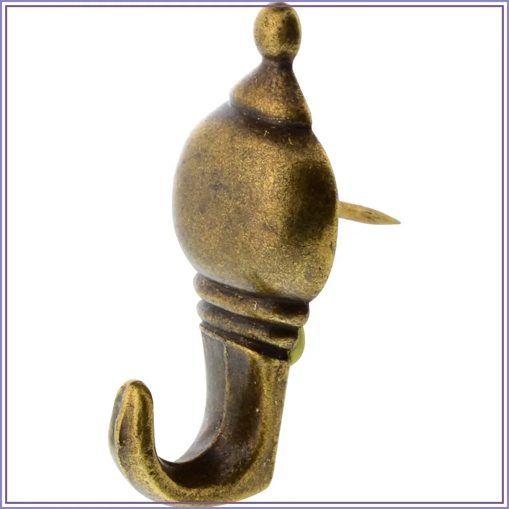 Antique Push Pin Hanger, Brass Plated, 3-Pack for Picture Hanging