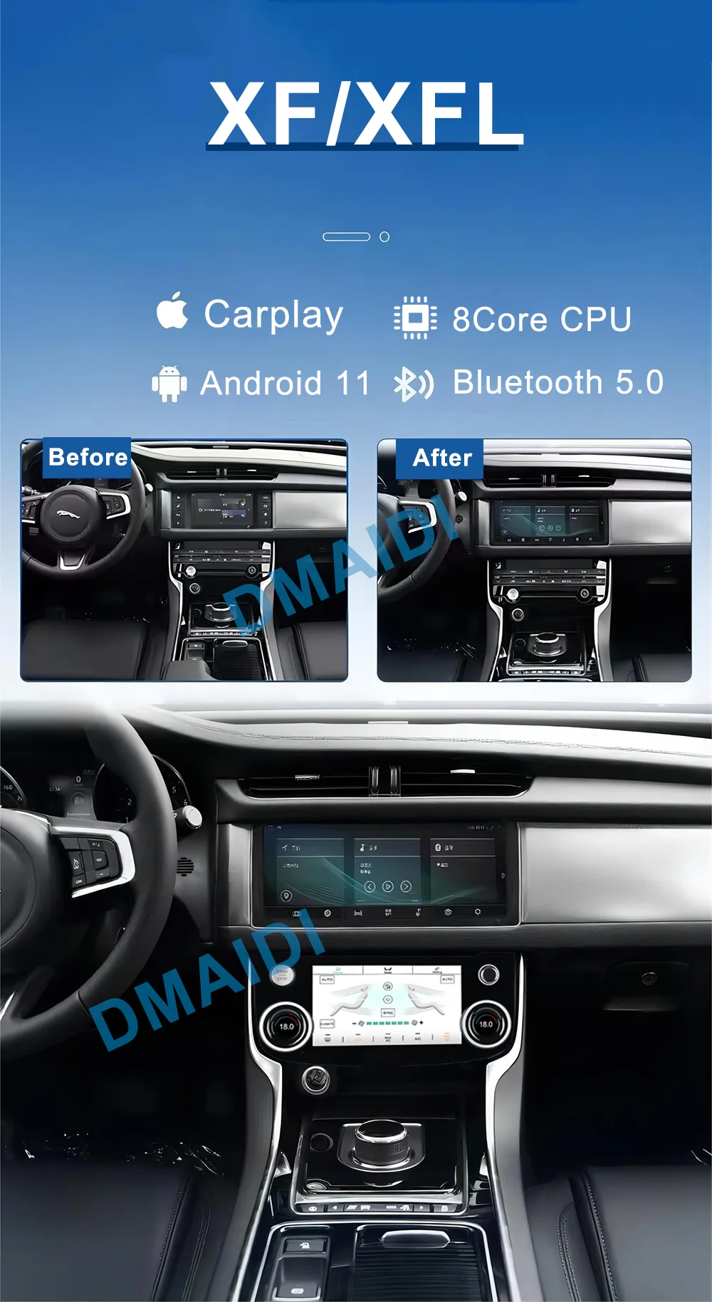 Car Radio Multimedia For Jaguar XF XFL 2016-2020 Android 11 8+128G GPS Navigation Head Unit Stereo Receiver Screen Display 4G