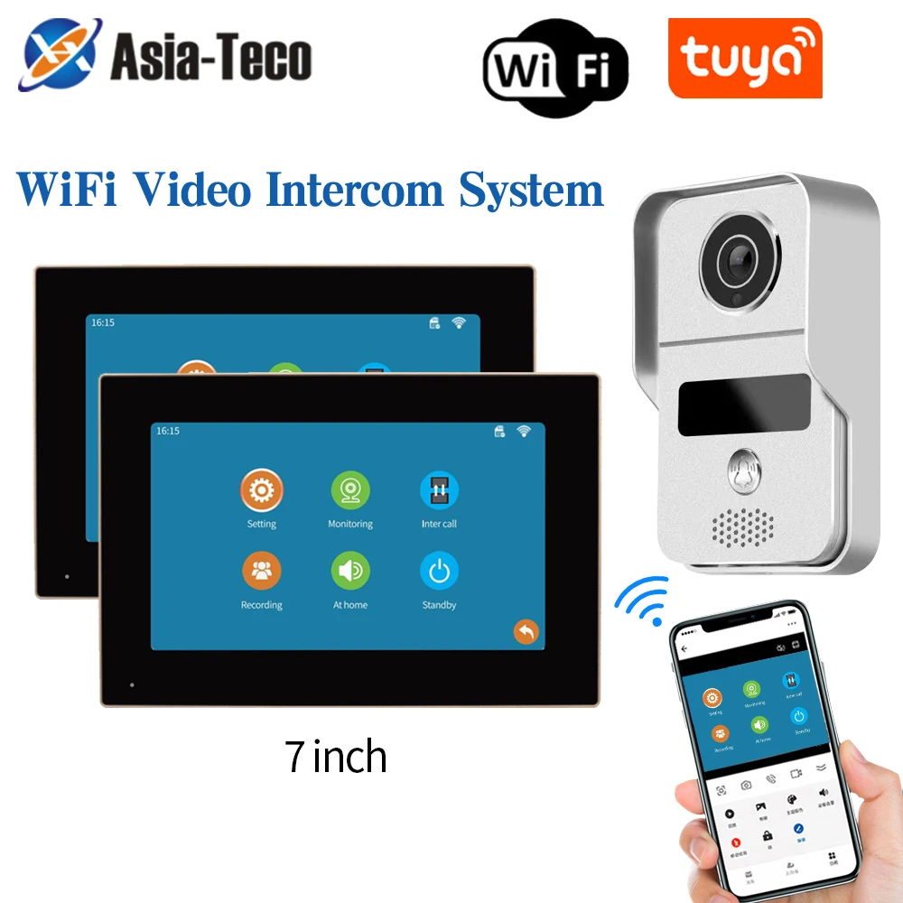 1080P 7 Inch Tuya WiFi Video Intercom Smart Home APP Wireless Video Door Phone RFID Access Control System for Villa Apartment