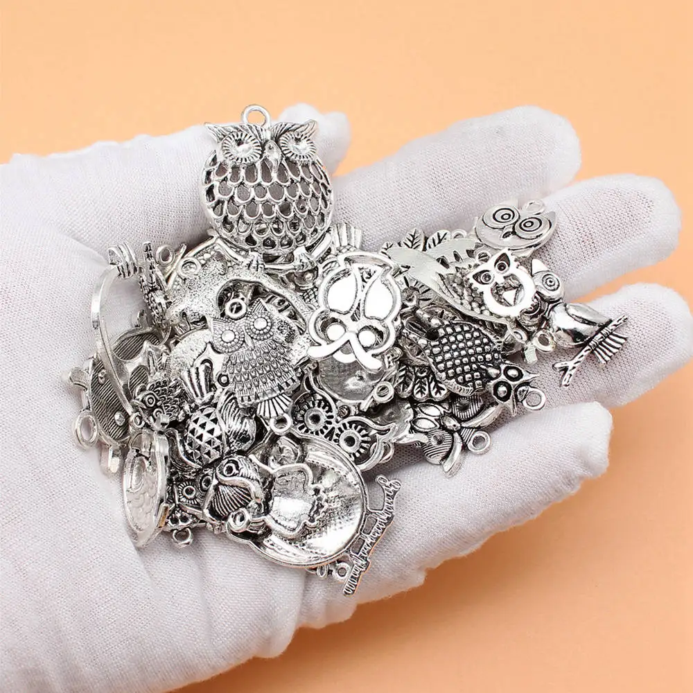 Charms For Jewelry Making Antique Silver Color Owl Charms Collection  Cute Accessories For Women 56pcs