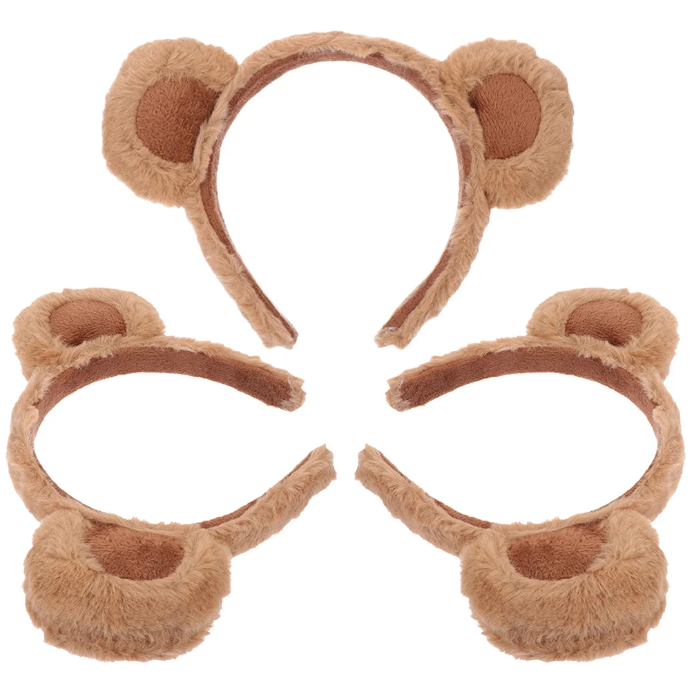 

3 Pcs Headband Bear Cute Plush Hair Accessories 3pcs (a Style Headband-brown) Child Three Ears Fabric Decorative Hairband