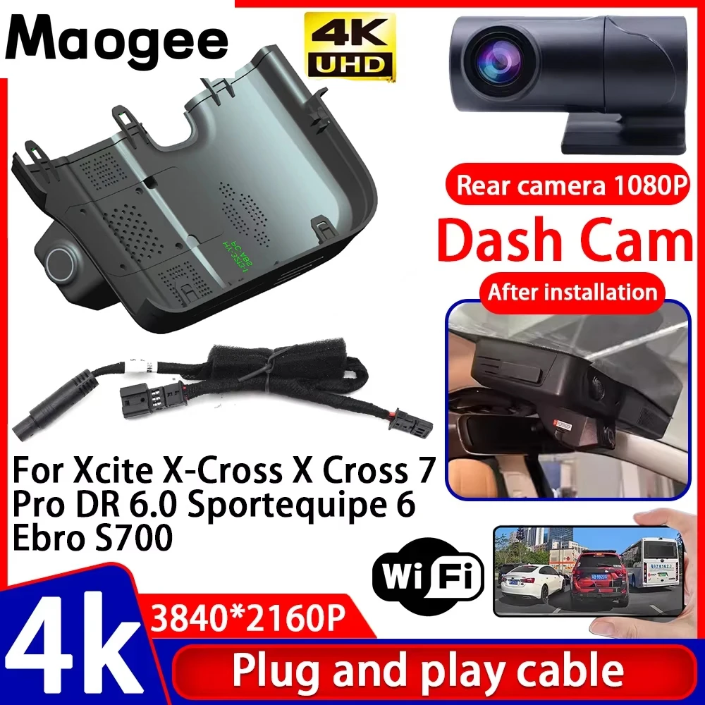 Grabadora de Video con Visión Nocturna 4K UHD, Plug and Play, Cámara para Auto DVR para Xcite X-Cross X Cross 7 Pro DR 6.0 Sportequipe 6 Ebro S700