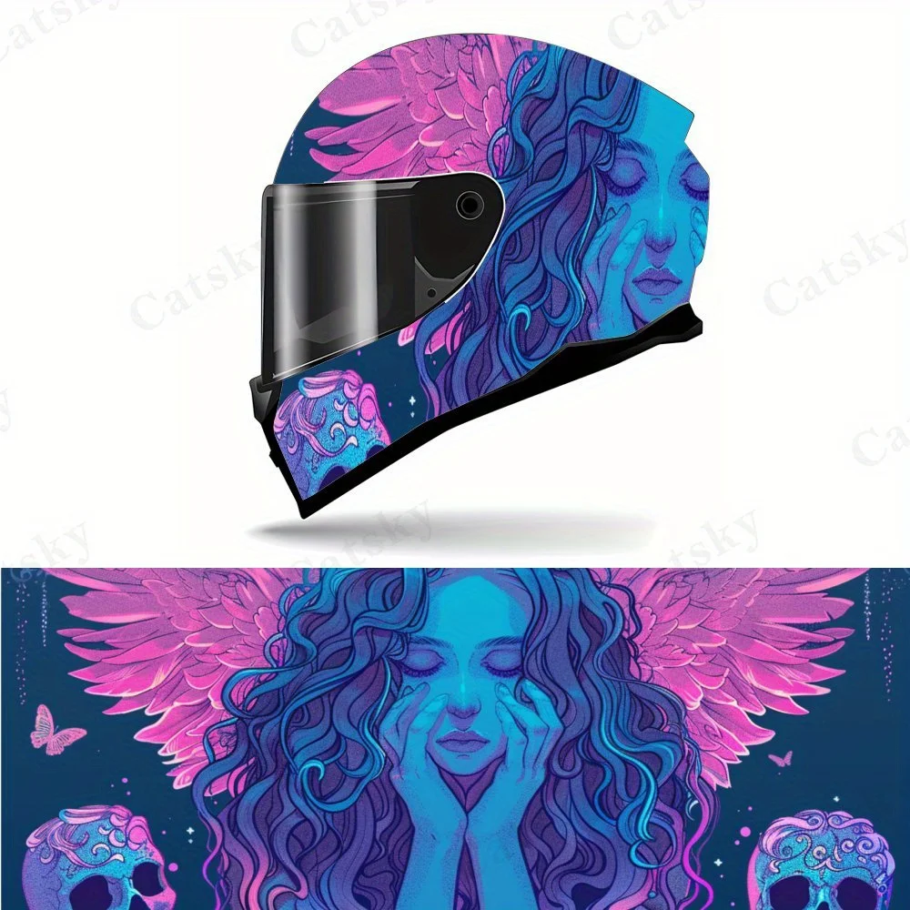 Autocollant de casque en vinyle pour fille ailée et crâne foncé, décoration de casque imperméable auto-adhésive universelle