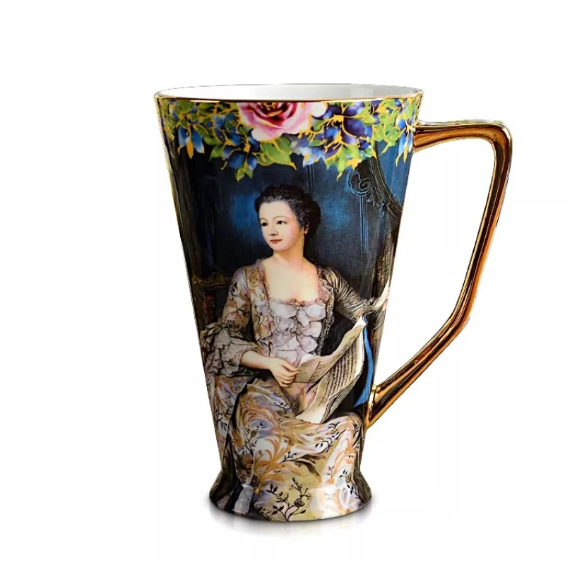 

High value mug large capacity light luxury creative exquisite ceramic household coffee water cup with spoon