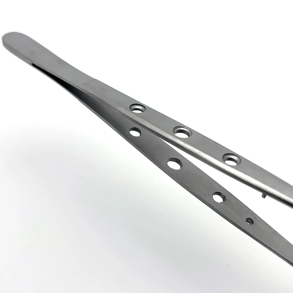 Dental Stitching Tweezers Serrated Tip Cotton Dressing Forceps with Slots Surgical Needle Holder Dentist Tool