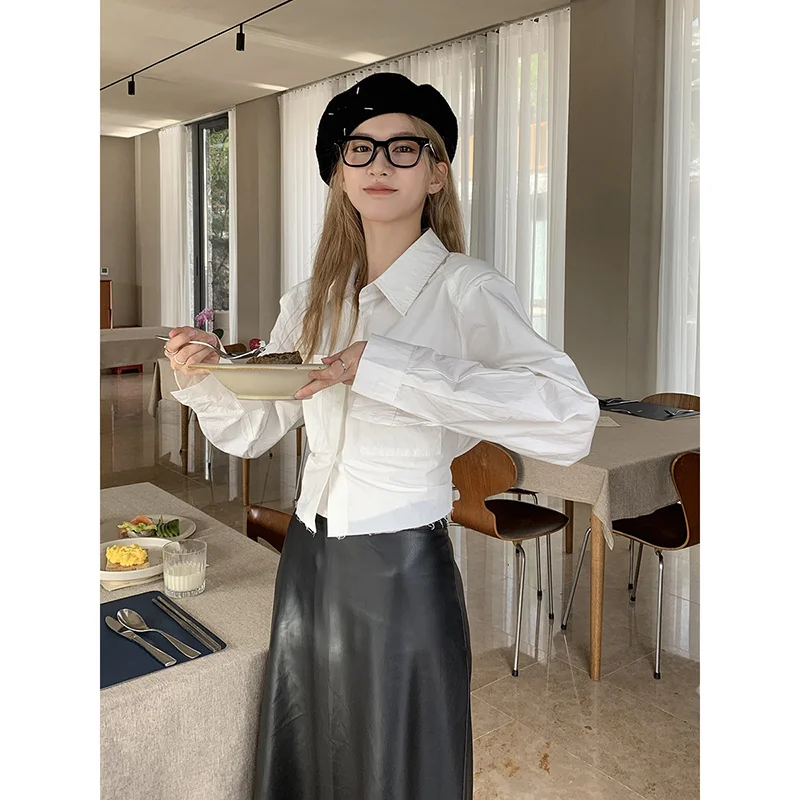 

Long Sleeve Shirts Womens Cotton Plaid Button Down Tops Slim Fit Y2K Style Trendy Feminine Spring Daily Streetwear Clothing