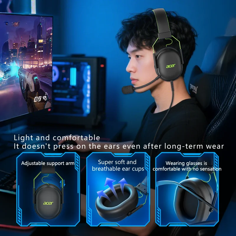 2025 Acer Headphones OHW200 7.1 سماعة ألعاب USB سلكية بصوت محيطي مع ميكروفون لإلغاء الضوضاء - ألعاب للكمبيوتر الشخصي والكمبيوتر المحمول #5
