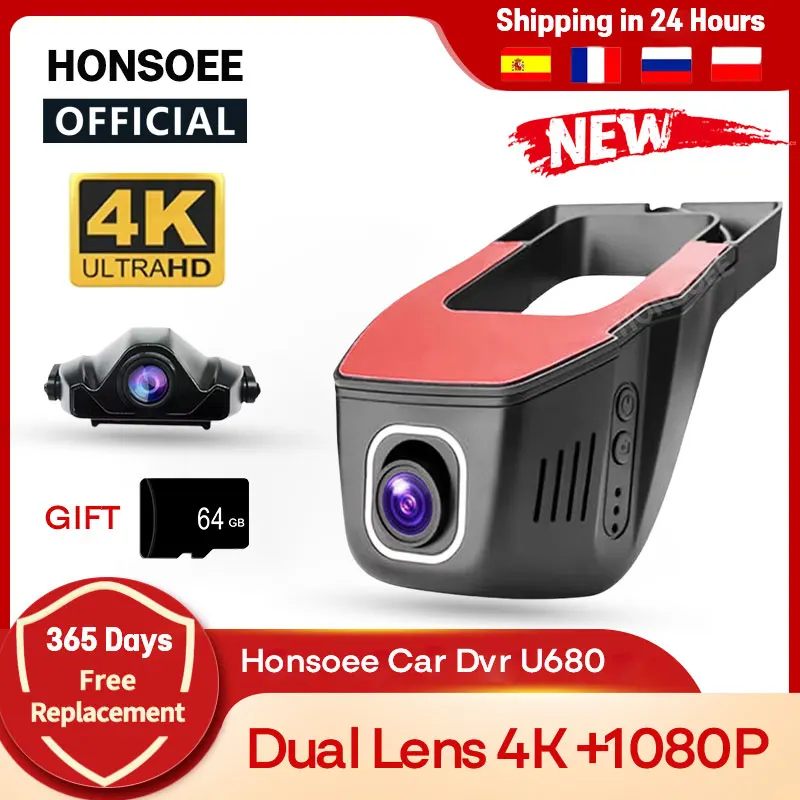 Honsoee U680 Dash Cam Auto Dvr 4K 1080P Dashcam Car Camera 2160P Rear View Video Recording App WDR  WIFI 24H Parking Monitor