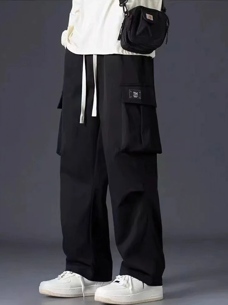 

Straight Black Casual Cargo Pants Men Jogger Chino Pants Outdoor Korean Streetwear Baggy Parachute Trousers Wide leg