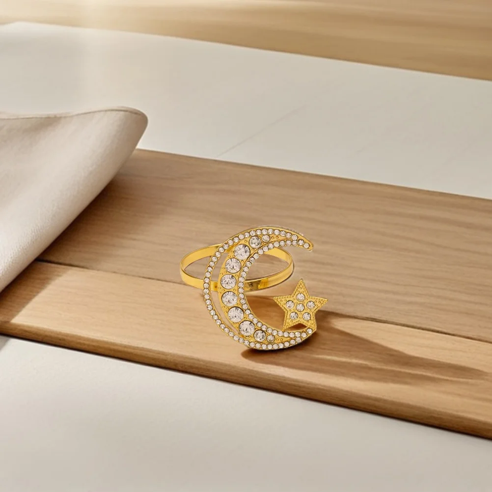 

6Pcs Rhinestone Gold Napkin Rings Decorative Table Holder Wedding Banquet Napkin Buckles Table Ornament