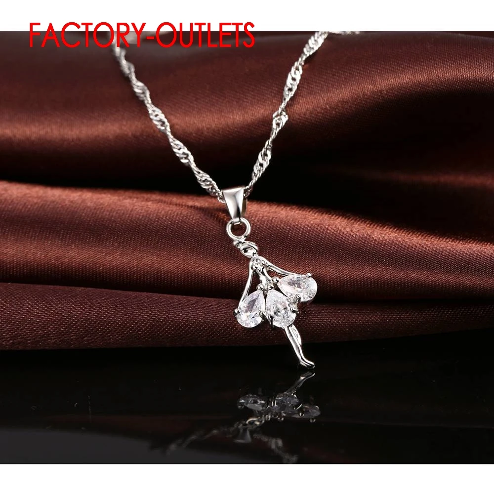 Genuine 925 Sterling Silver Bridal Jewelry Sets Cute Dancing Girl Shape CZ Crystal Women Girls Engagement Anniversary Wholesale
