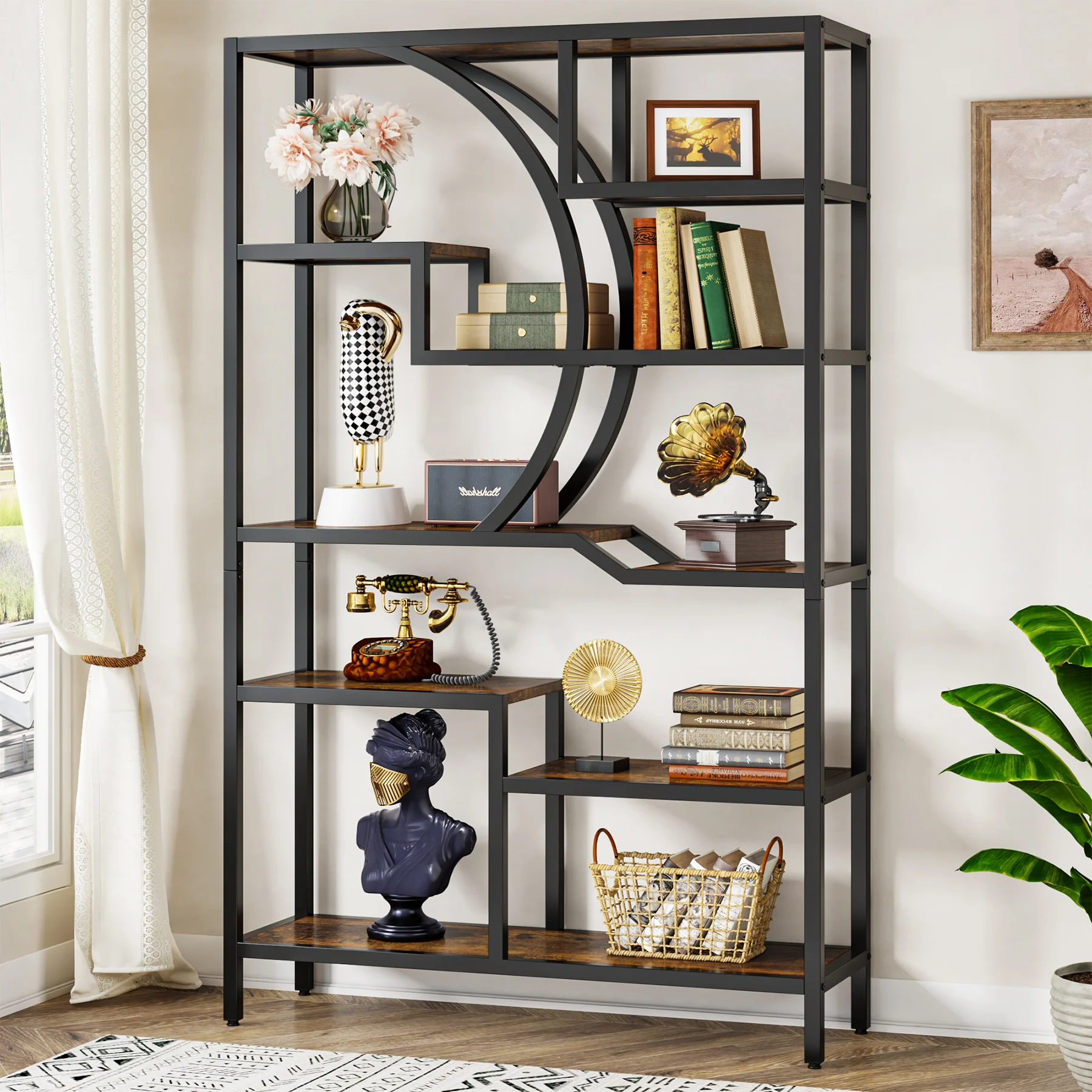 Tribesigns 175cm Tall Bookshelf, Industrial 6-Tier Etagere Bookcase, Freestanding Open Book Shelves, Wood Storage Display Shelvi