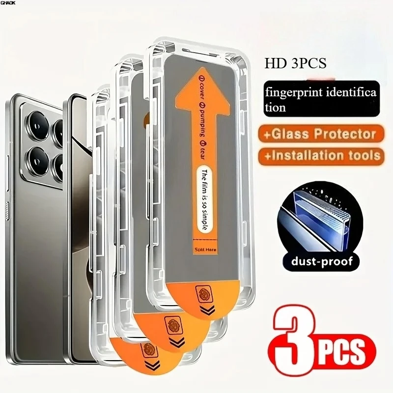 3 Stück Full Cover HD Displayschutzfolie für Xiaomi Redmi Note 14 Pro+ 13 12 Pro 11 4G 5G gehärtetes Glas automatische Staubentfernung