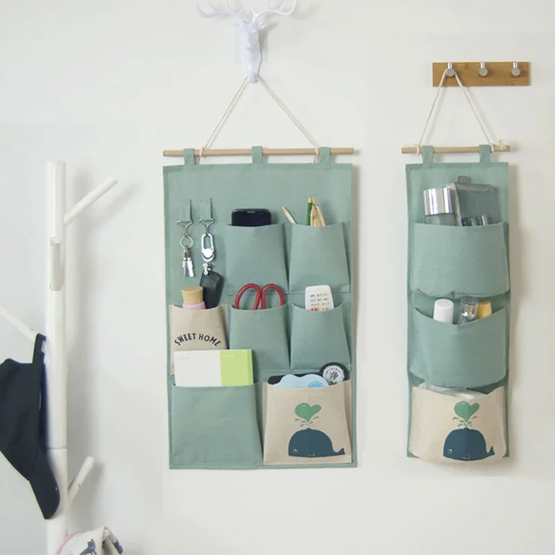 Cotton Hanging Storage Bag Waterproof Hanging Organizer Living Room Bathroom Kitchen Home Fabric Wall Closet Organizer