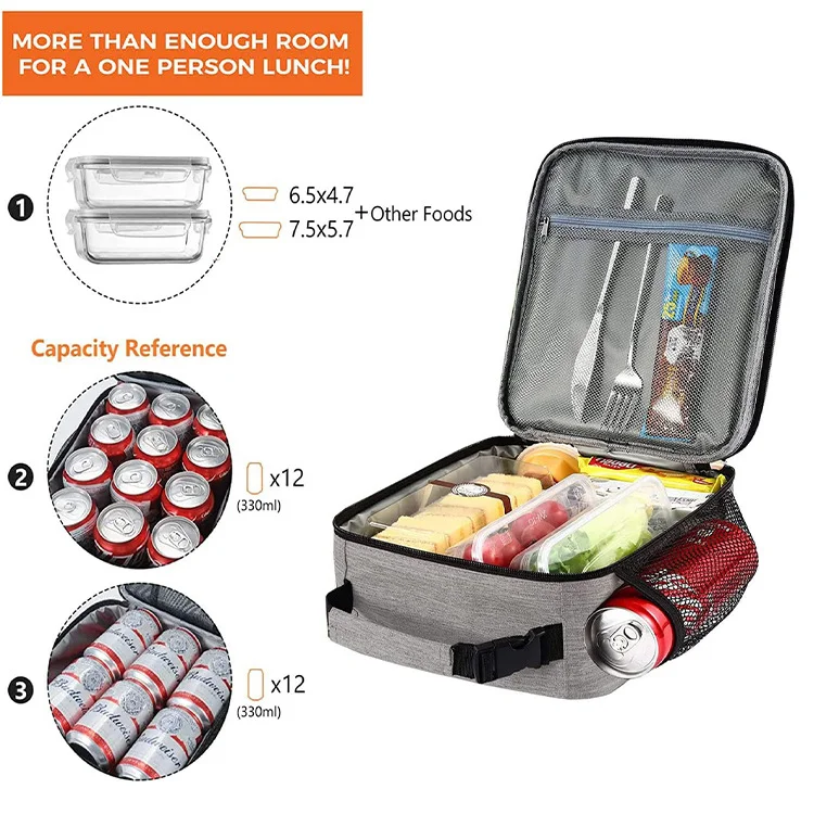 Tragbare Isolierte Lunch-Tasche, Outdoor-Picknick-Kühltasche, Lunch-Tasche mit Becherhalter, Tragbare Isolierte Lunch-Box für Schüler – Detail 3