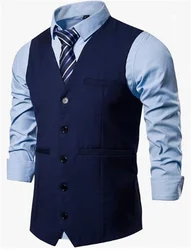 Men Summer Vest Navy Blue Gentleman Jacket Vest Slim Work Wear Business Suits V-neck For Men Gift Birthday Party Clothes