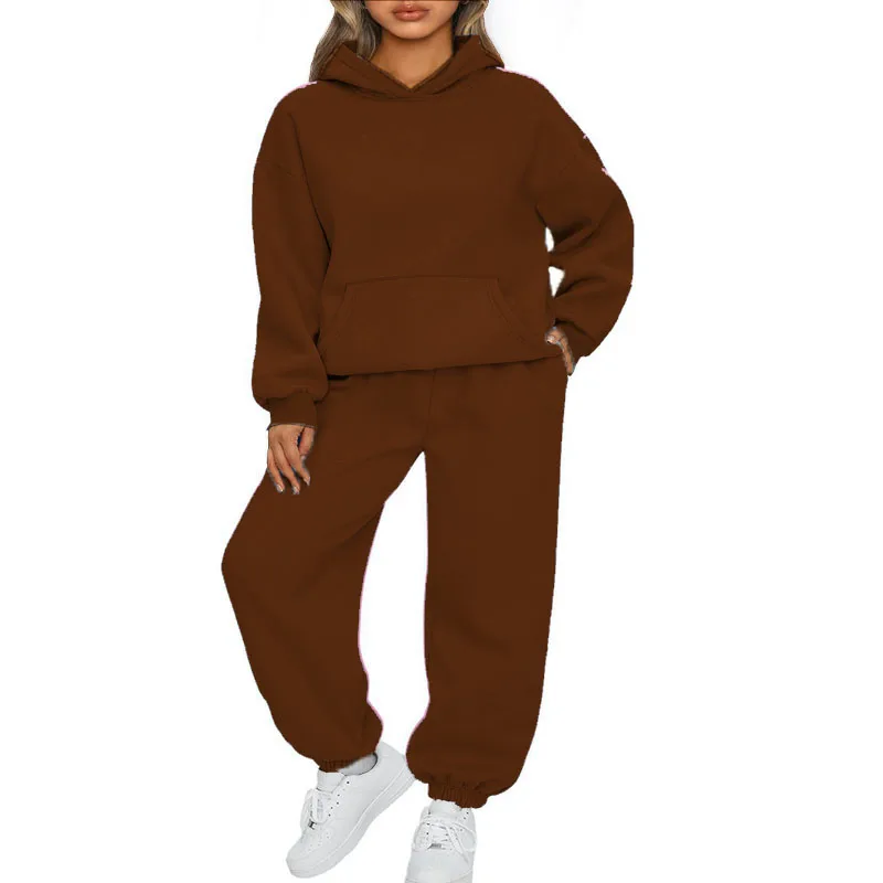 2025 Spring and Autumn Sportswear Casual Solid Color Hoodie Long Sleeve Hoodie Tight Foot Tight Pants Fashion Two Piece Set