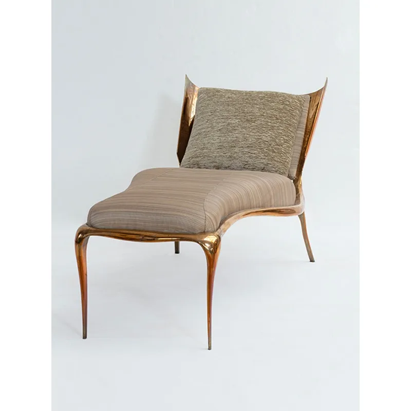 Light luxury creative design fashion brass leisure chair recliner, single sofa villa hotel model room
