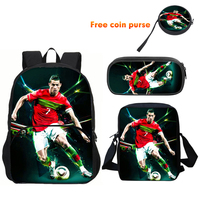 Ronaldo 3Pcs set Backpack Sport Shoulder Bag Pencil Case CR Backpack Football Star Book Bags for Boys Girls Best Gift